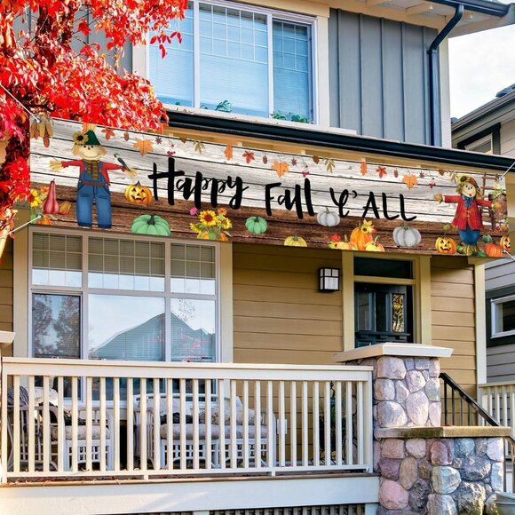 Fall Season 'Happy Fall Y'all' Party Banner - Outdoor Thanksgiving Decor - Picture 3 of 6